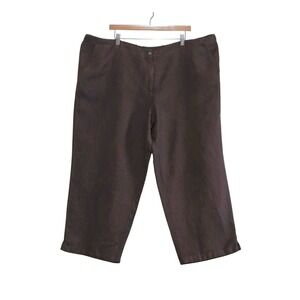Avenue, Women's Brown Linen Blend, Wide Leg Cropped Pants Plus Sz 22/24